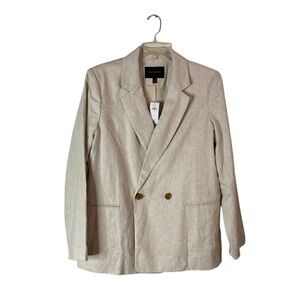Banana Republic Linen Blazer Women 14 Beige Double-breasted Office Workwear NWT